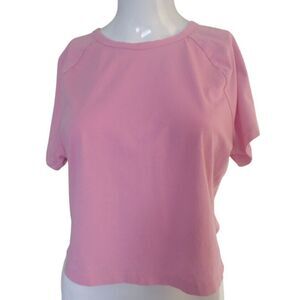 Victoria's Secret PINK T Shirt Women XL Pink Raglan Short Sleeve Crop Top Summer